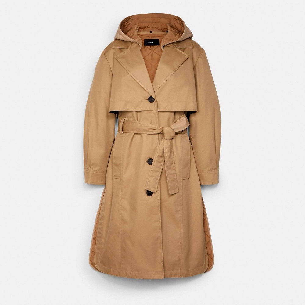 Used Coach quilted long Hooded Trench Coat